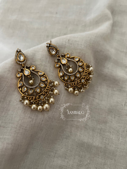 Amisha Antique Kundan Pearl Chandbali Wedding Festive Jewelry By Ranibaug