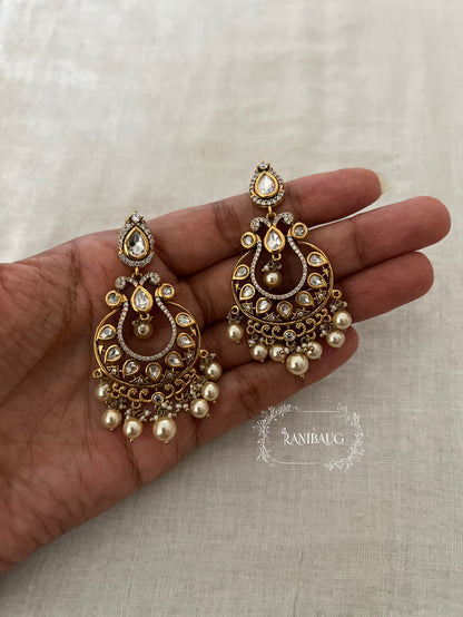 Amisha Antique Kundan Pearl Chandbali Wedding Festive Jewelry By Ranibaug