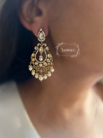 Amisha Antique Kundan Pearl Chandbali Wedding Festive Jewelry By Ranibaug