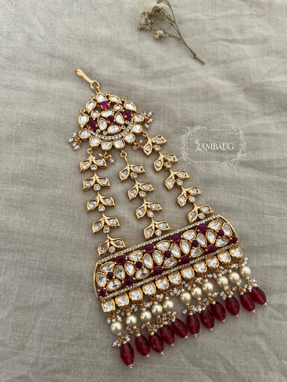 Amisha Gold Plated Uncut Kundan Jhumar Passa By Ranibaug