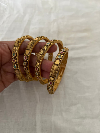 Amodini Intricate Design Royal Gold Finish Traditional Indian Heritage Bangles Set By Ranibaug