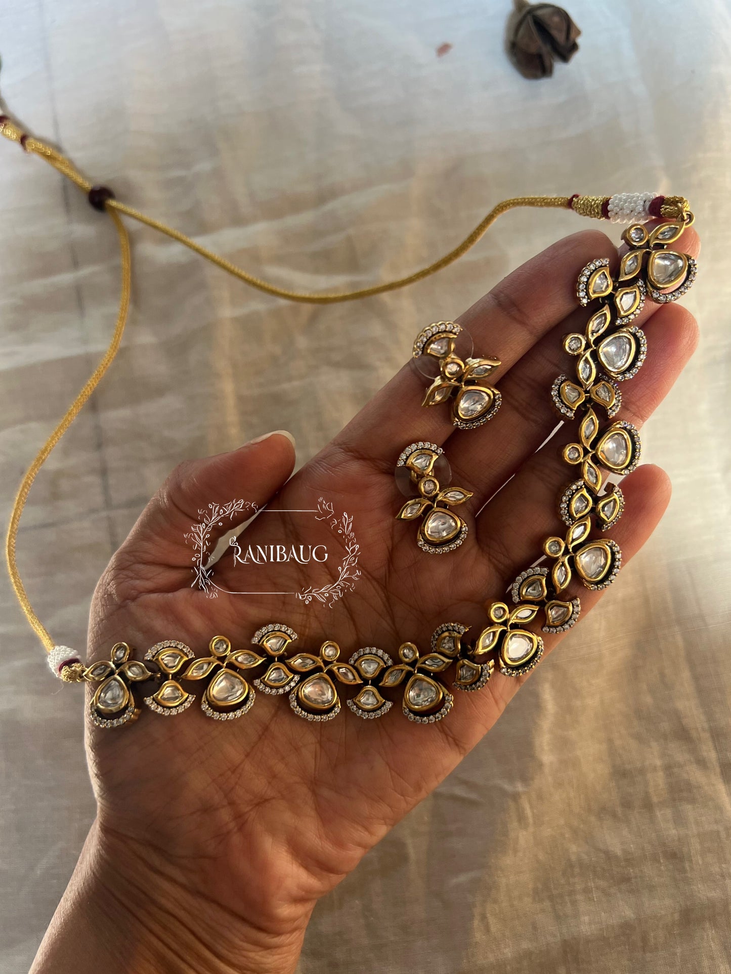 Amrita Mossainite Victorian Necklace Jewellery Set By Ranibaug