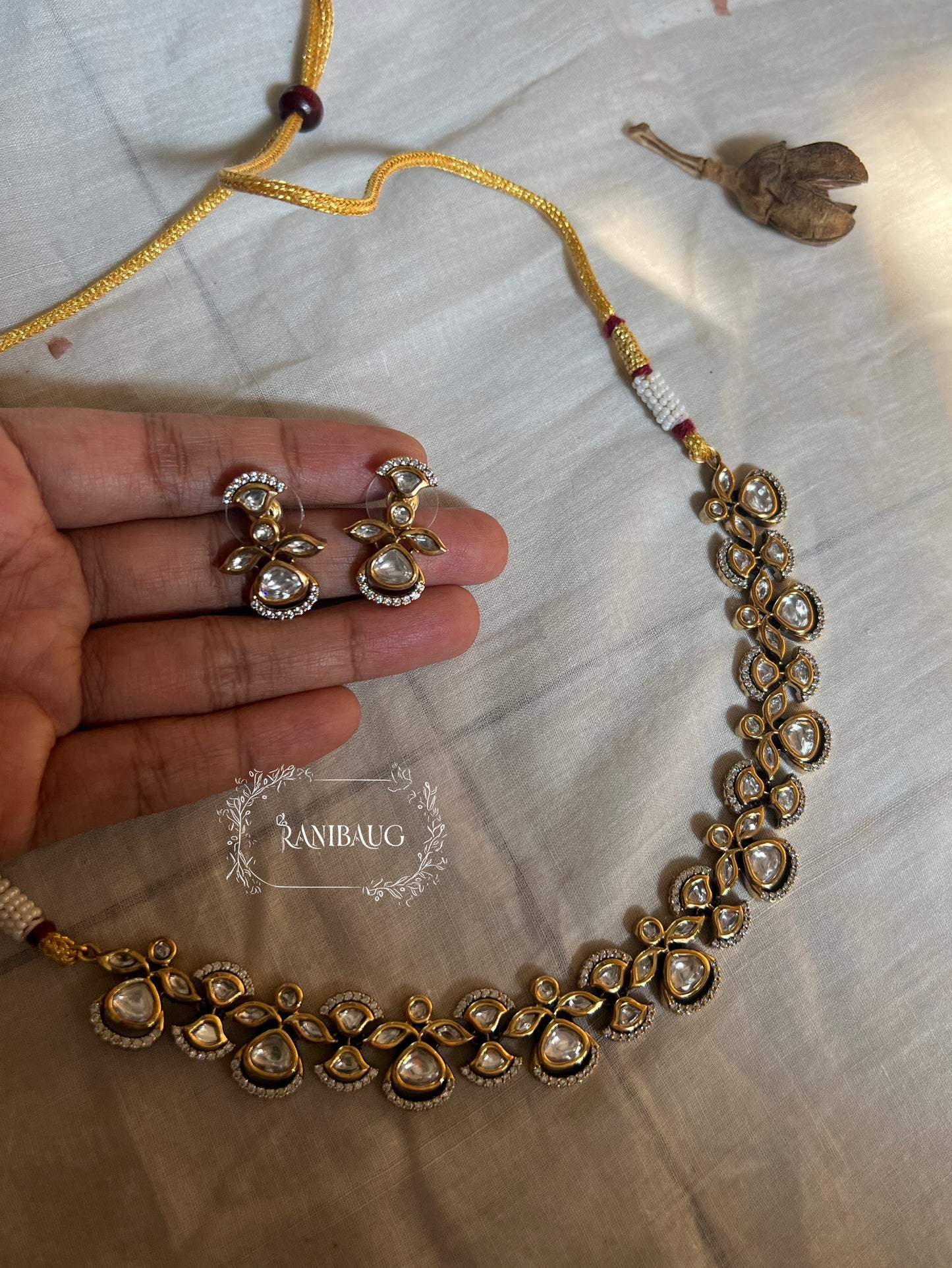 Amrita Mossainite Victorian Necklace Jewellery Set By Ranibaug