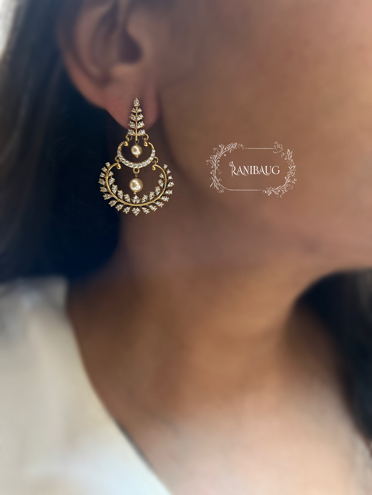 Anahita Pearl Motif Layered Crescent Minimal Festive Earrings By Ranibaug