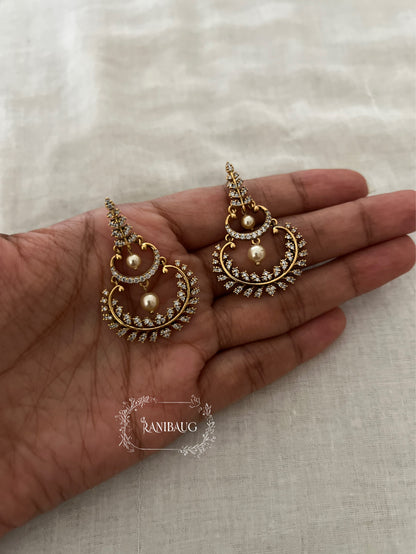 Anahita Pearl Motif Layered Crescent Minimal Festive Earrings By Ranibaug