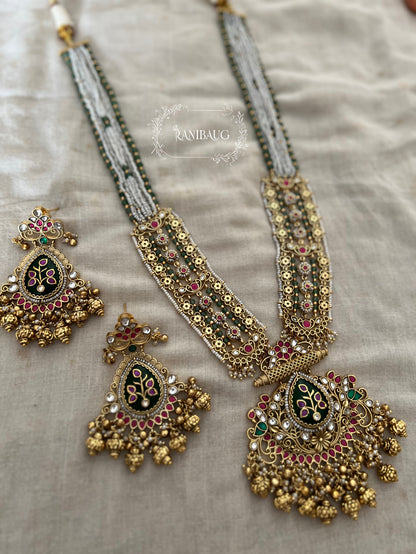 Anamika Royal Intricate Gold Work Ruby Emerald Polki Heritage Statement  Jewellery Set By Ranibaug