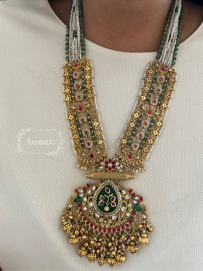 Anamika Royal Intricate Gold Work Ruby Emerald Polki Heritage Statement  Jewellery Set By Ranibaug