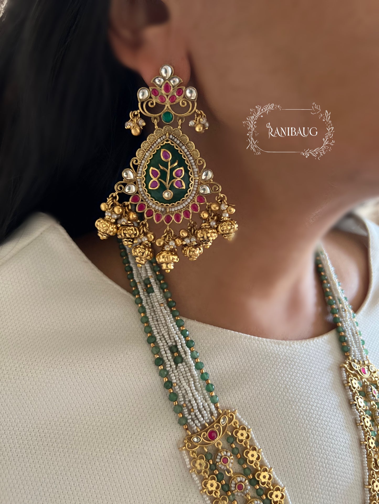 Anamika Royal Intricate Gold Work Ruby Emerald Polki Heritage Statement  Jewellery Set By Ranibaug
