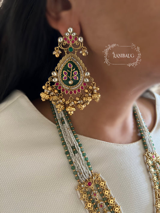Anamika Royal Intricate Gold Work Ruby Emerald Polki Heritage Statement  Jewellery Set By Ranibaug