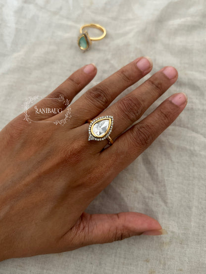 Anamika Teardrop Polki Kundan Single Solitaire Inspired Ring By Ranibaug