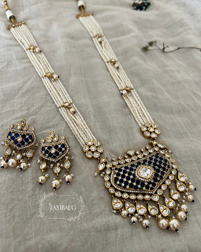 Ananya Long Indian Polki Kundan Premium Gold Finish Pearl Tassel Necklace Set By Ranibaug