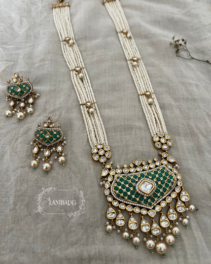 Ananya Long Indian Polki Kundan Premium Gold Finish Pearl Tassel Necklace Set By Ranibaug