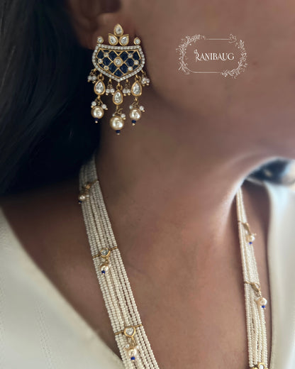 Ananya Long Indian Polki Kundan Premium Gold Finish Pearl Tassel Necklace Set By Ranibaug