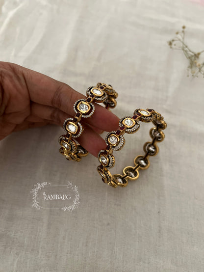 Anara Polki Gold Finish Oval Kundan Motif Designer Bangle By Ranibaug