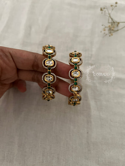 Anara Polki Gold Finish Oval Kundan Motif Designer Bangle By Ranibaug