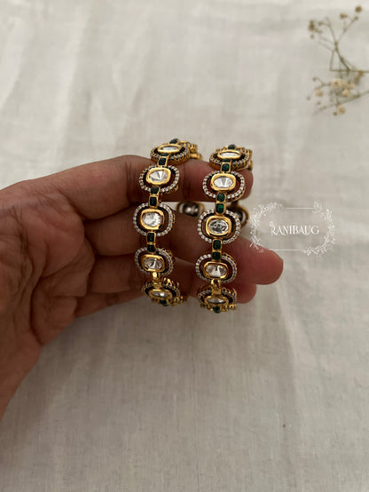 Anara Polki Gold Finish Oval Kundan Motif Designer Bangle By Ranibaug