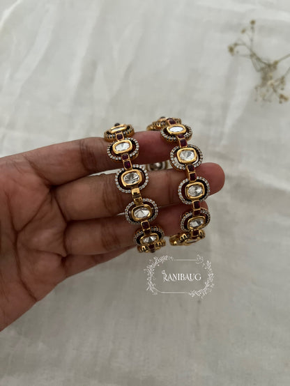 Anara Polki Gold Finish Oval Kundan Motif Designer Bangle By Ranibaug
