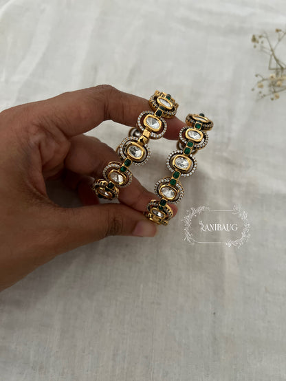 Anara Polki Gold Finish Oval Kundan Motif Designer Bangle By Ranibaug