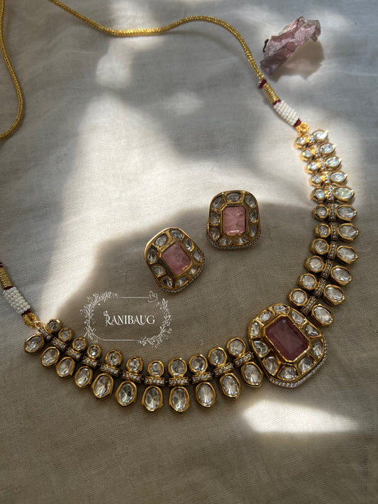 Anaya Gemstone Royal Mossainite Choker Necklace Set By Ranibaug