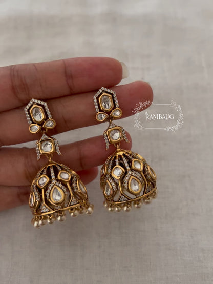 Anaya Gold Finish Polki Kundan Festive Jhumka By Ranibaug