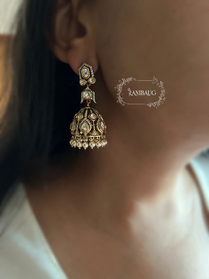 Anaya Gold Finish Polki Kundan Festive Jhumka By Ranibaug