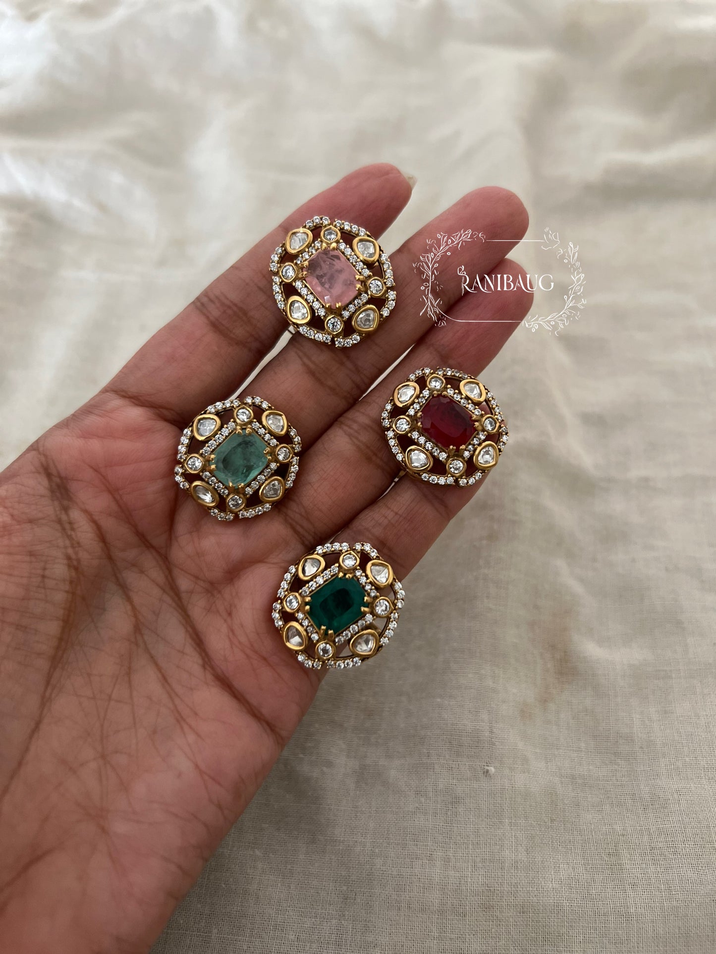 Anayra Gemstone Polki Victorian Finish Royal Statement Ring Jewelry By Ranibaug