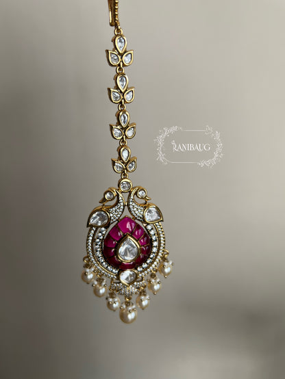 Aneri Indian Peacock Inspired Gold Plated Polki Studded Maang Tikka Jewellery For Women By Ranibaug