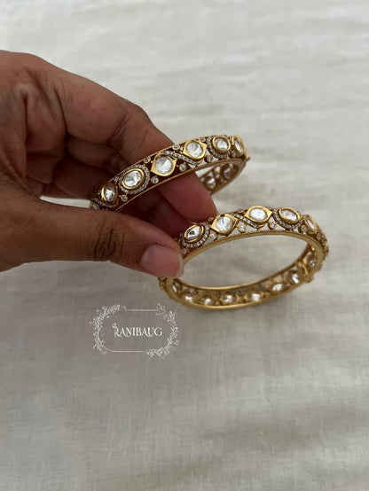 Aneri Polki Classic Zirconnia Gold Finish Festive Bangle Set By Ranibaug