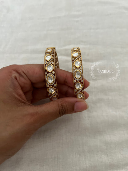 Aneri Polki Classic Zirconnia Gold Finish Festive Bangle Set By Ranibaug
