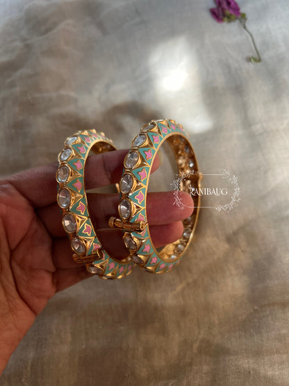 Aneri Pastel Enamel Kundan Bridal Bangles By Ranibaug