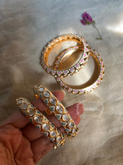 Aneri Pastel Enamel Kundan Bridal Bangles By Ranibaug
