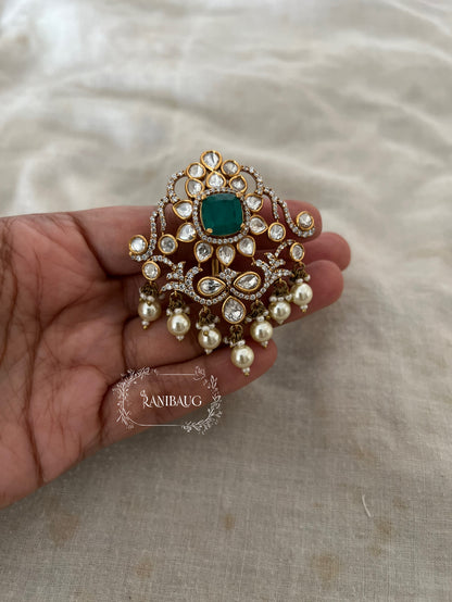Angara Royal Gold Finish Polki Studded Pearl Adorned Kalgi For Pagdi By Ranibaug