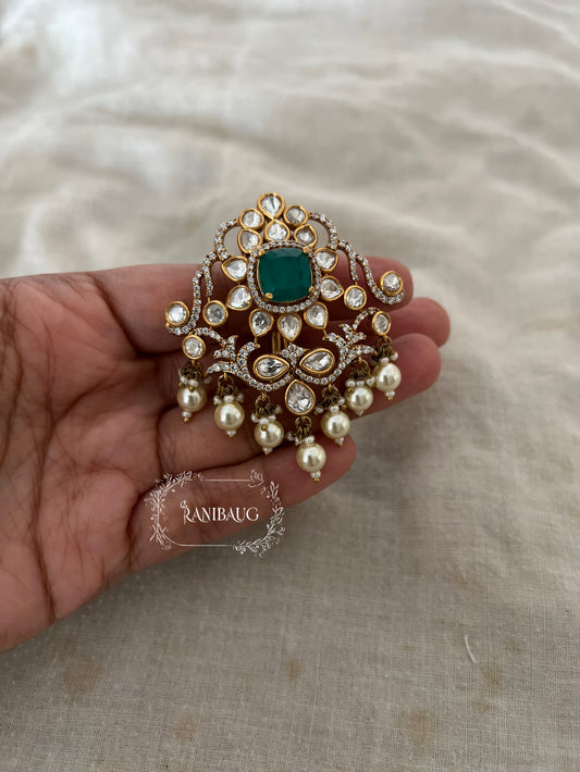 Angara Royal Gold Finish Polki Studded Pearl Adorned Kalgi For Pagdi By Ranibaug