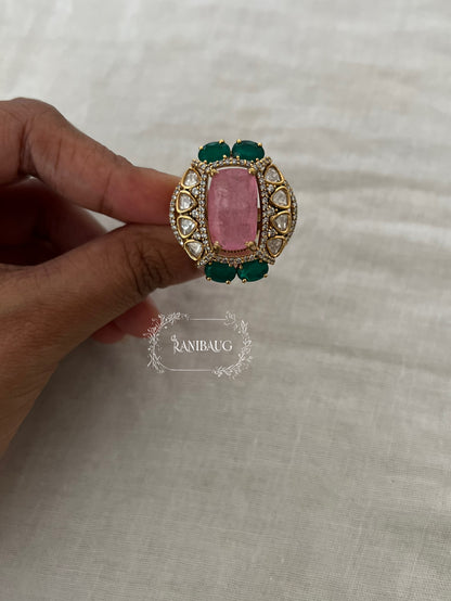 Anika Gold Finish Royal Gemstone Motif Polki Studded Festive Ring Jewelry By Ranibaug