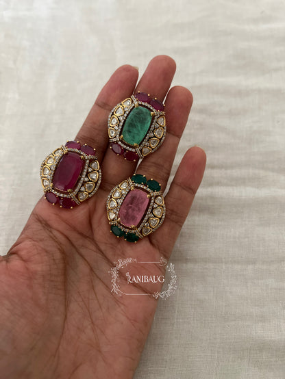 Anika Gold Finish Royal Gemstone Motif Polki Studded Festive Ring Jewelry By Ranibaug