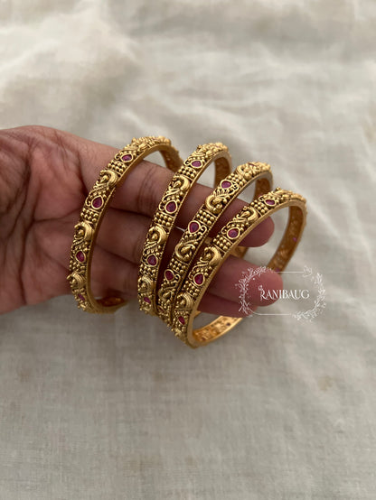 Anisha Ruby Motif Heritage Gold Bangles By Ranibaug (Set Of 4)