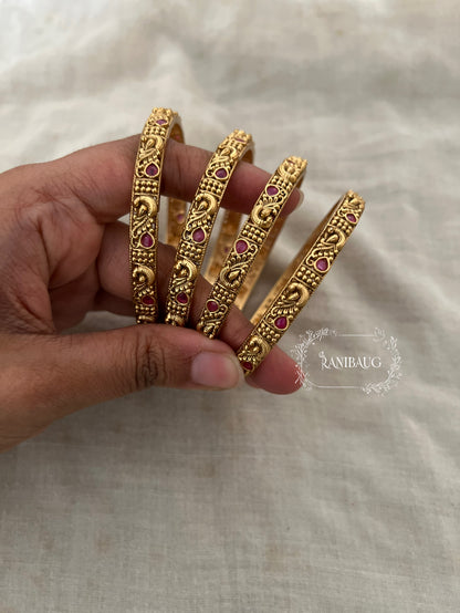 Anisha Ruby Motif Heritage Gold Bangles By Ranibaug (Set Of 4)