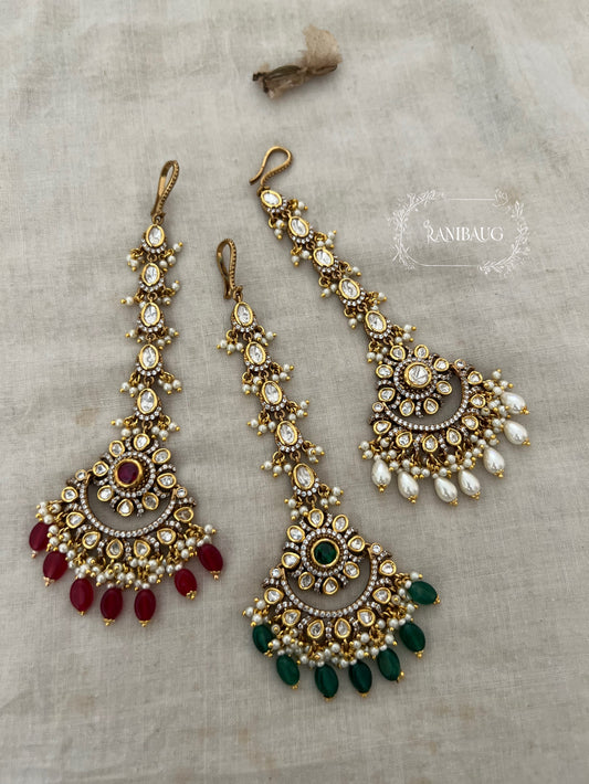 Anisha Traditional Indian Maangtika Polki Kundan Studded Gold Plated Hair Jewelry By Ranibaug | Bridal Maangtikka Jewelry