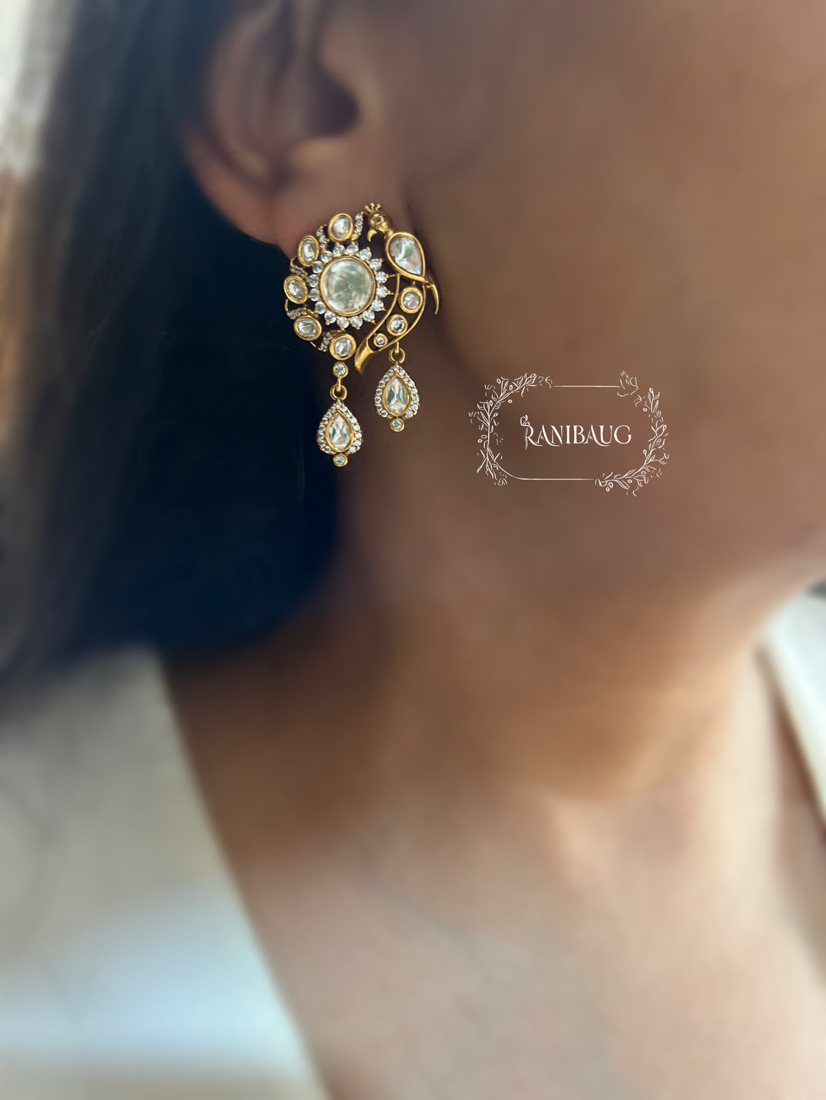 Ankita Floral Kundan Drop Motif Indian Festive Minimal Earrings By Ranibaug