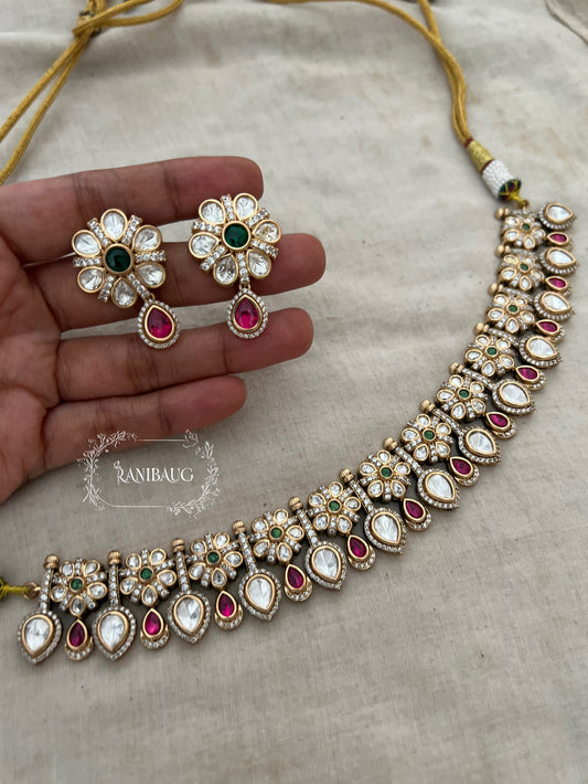 Ankita Floral Stud Motif Kundan Necklace Set For Women By Ranibaug | 2025 2026