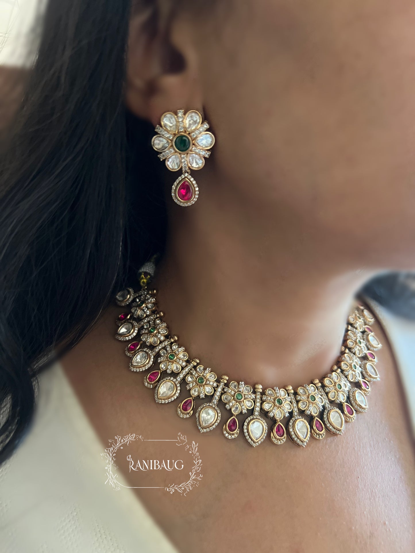 Ankita Floral Stud Motif Kundan Necklace Set For Women By Ranibaug | 2025 2026