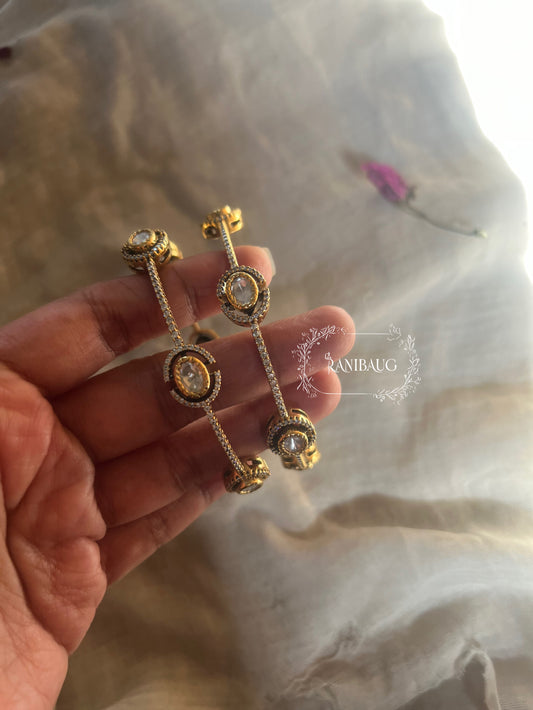 Ankita Mossainite Kundan Churi Bracelet Style Bangle Set By Ranibaug