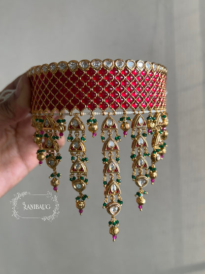 Anmol Red Chocker Necklace Set In Rich Gold Accent And Golden Danglers By Ranibaug | Statement Jewelry Pieces Royal Jewellery 2025 2026