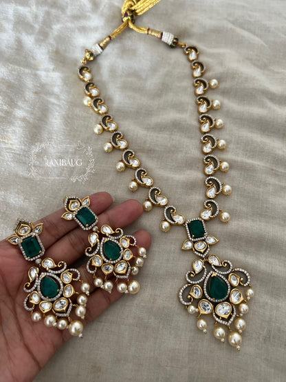 Anshika Victorian Gold Finish Royal Polki Kundan Studded Pearl Adorned Long Necklace Jewellery Set By Ranibaug
