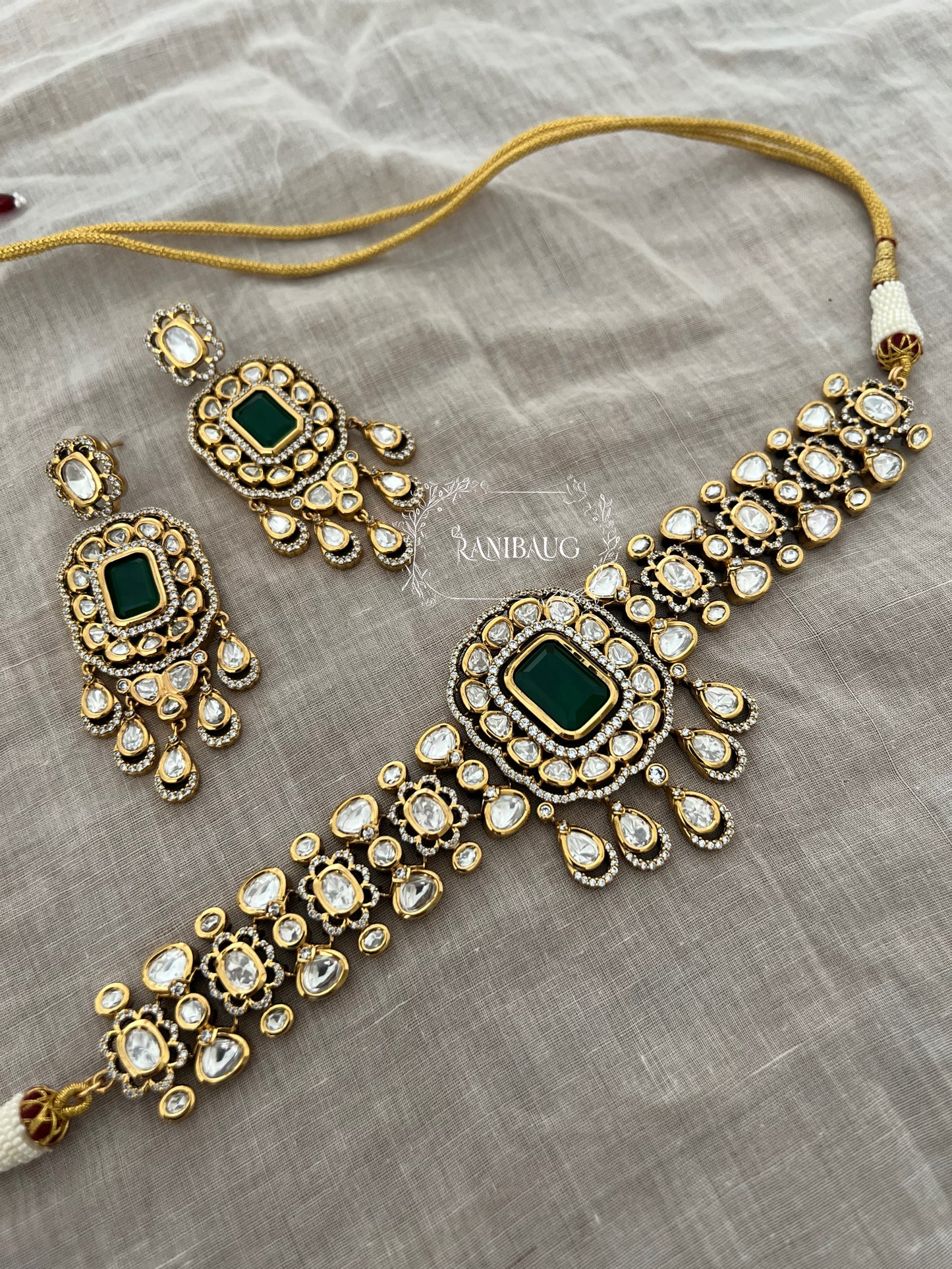Anshika Victorian Polki Kundan Choker Necklace Set Jewellery For Women With Gemstone By Ranibaug