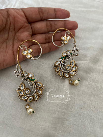 Anshita Antique Gold Finish Polki Kundan Trendy Designer Ear Cuff Earrings By Ranibaug