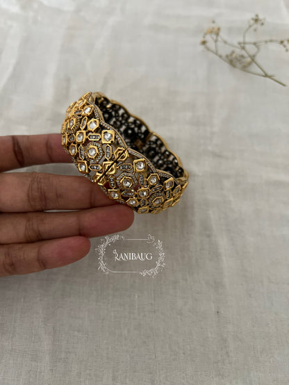 Antara Gold Finish Polki Kundan Studded Royal Bangle By Ranibaug