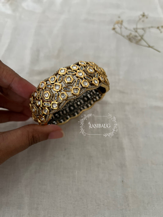 Antara Gold Finish Polki Kundan Studded Royal Bangle By Ranibaug
