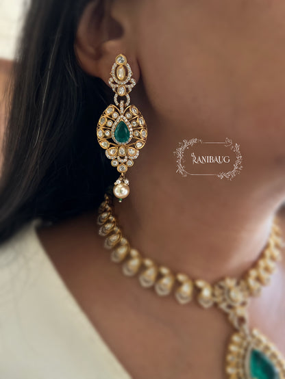 Antara Polki Kundan Teardrop Gemstone Traditional Jewellery Set By Ranibaug