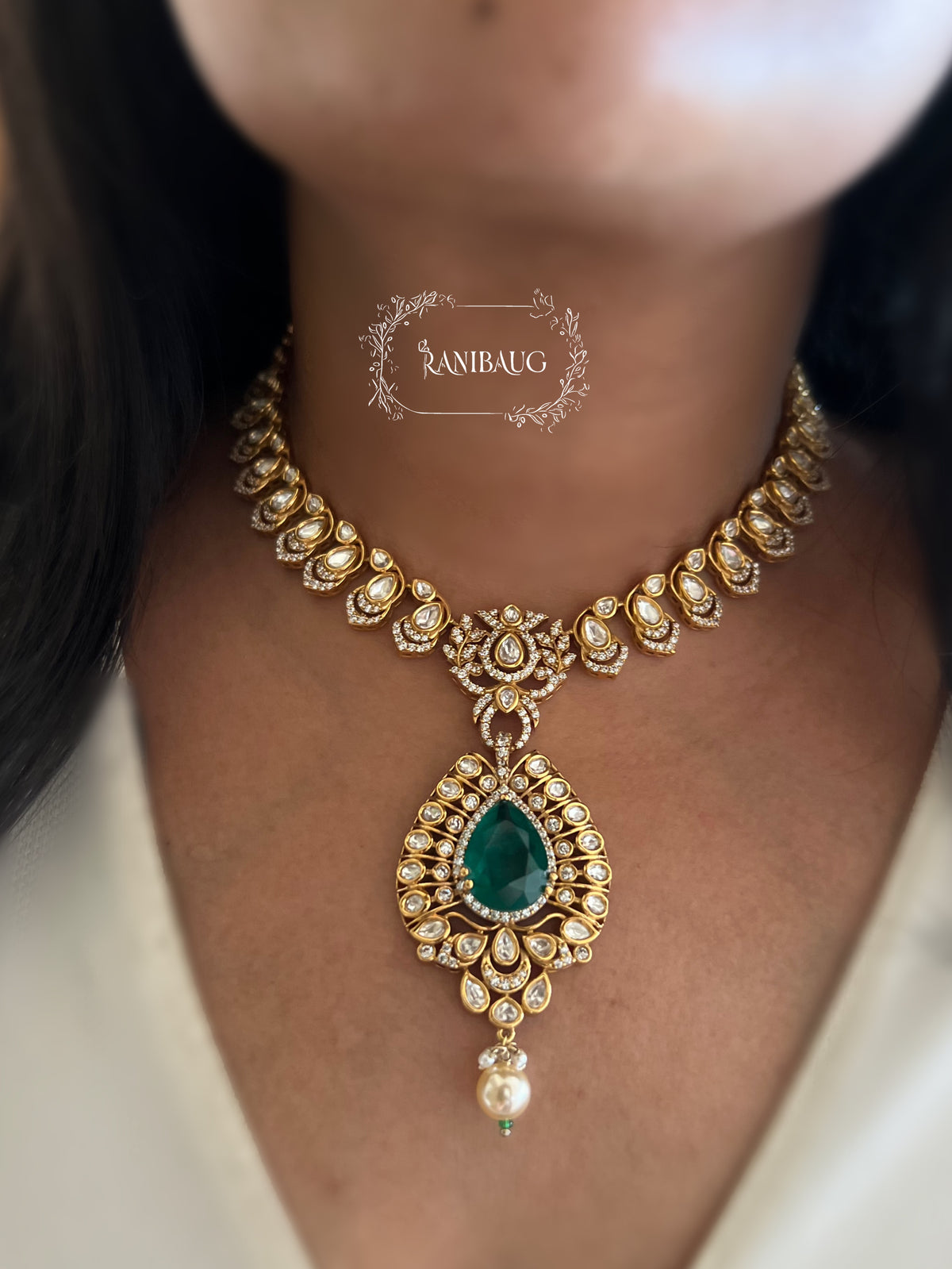 Antara Polki Kundan Teardrop Gemstone Traditional Jewellery Set By Ranibaug